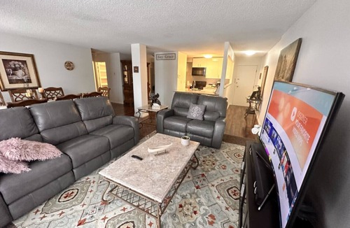 North Central Edmonton Condo | Curved TV | Gym | Parking | Pets | Recliners