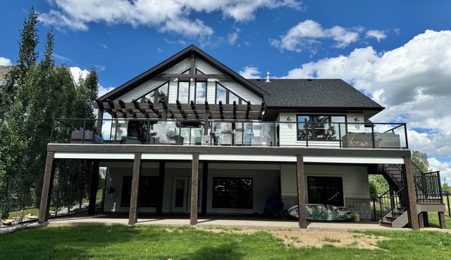 Large lakefront retreat with private dock.