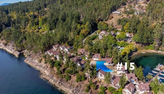 This Pender Island cottage has stunning views overlooking the Marina.