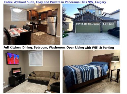 Spacious Private Cozy Walkout Entire Suite Close to Airport, Downtown, Shops, Stampede & Rocky Mountains with many Amenities in Panorama Hills NW - 4 Can Sleep